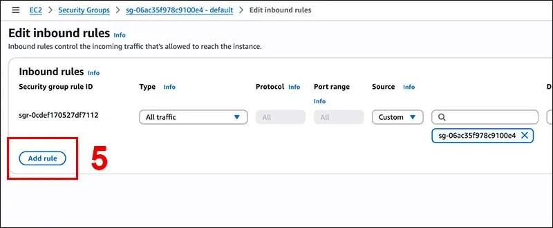 Inbound rules → Edit inbound rules