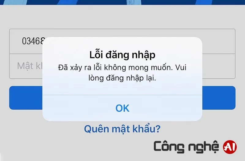 Lỗi không mong muốn khi đăng nhập Facebook