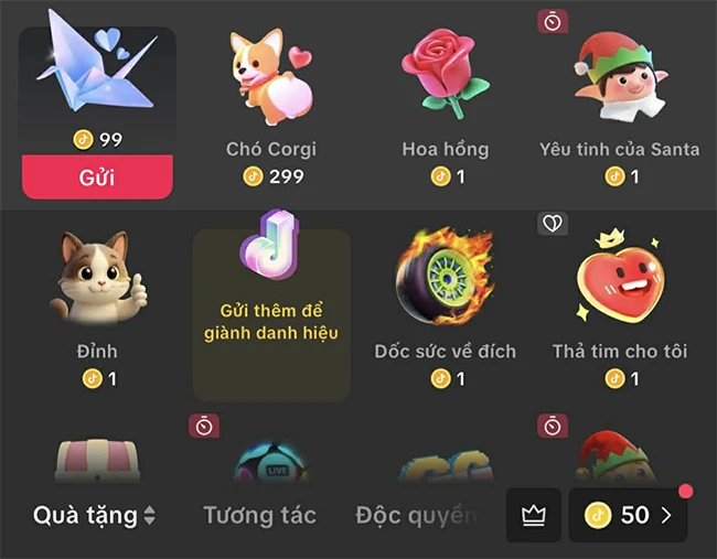 quà tặng khi livestream tiktok