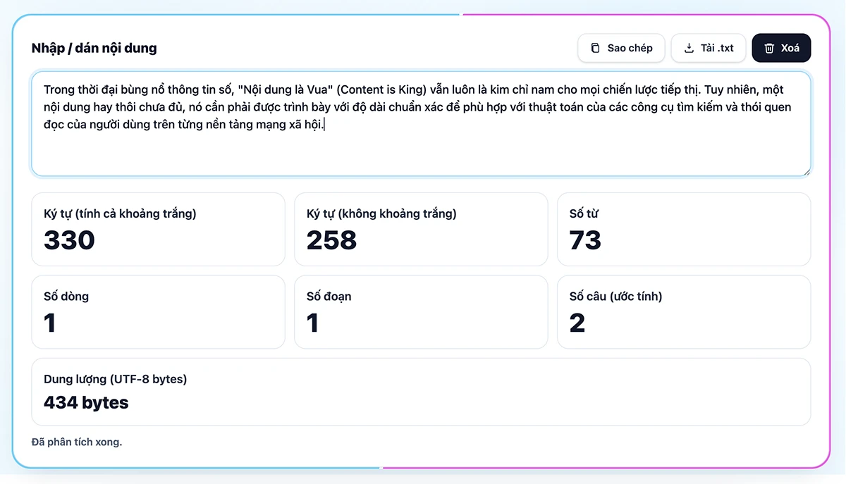 Công cụ đếm số ký tự online