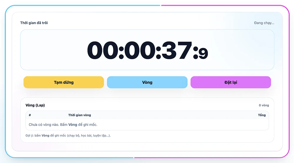 Đồng hồ bấm giờ online - Tính giờ chuẩn xác
