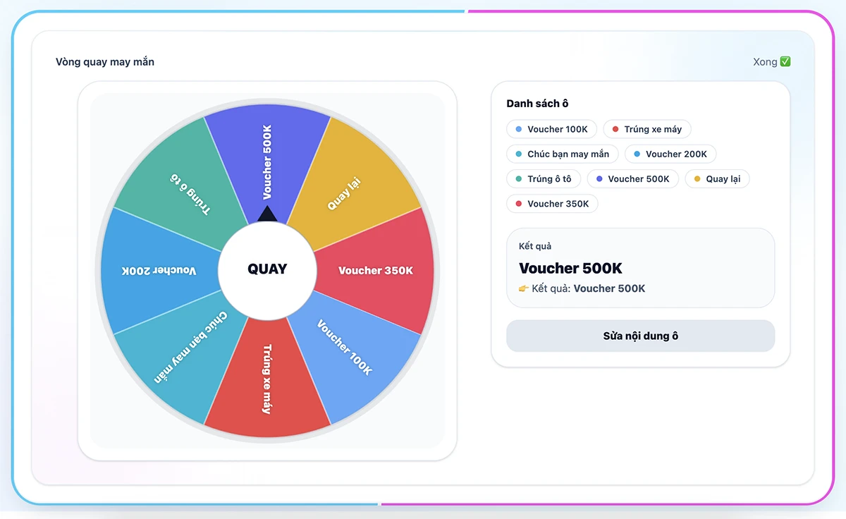 Vòng quay may mắn - Tạo vòng quay may mắn tự ghi