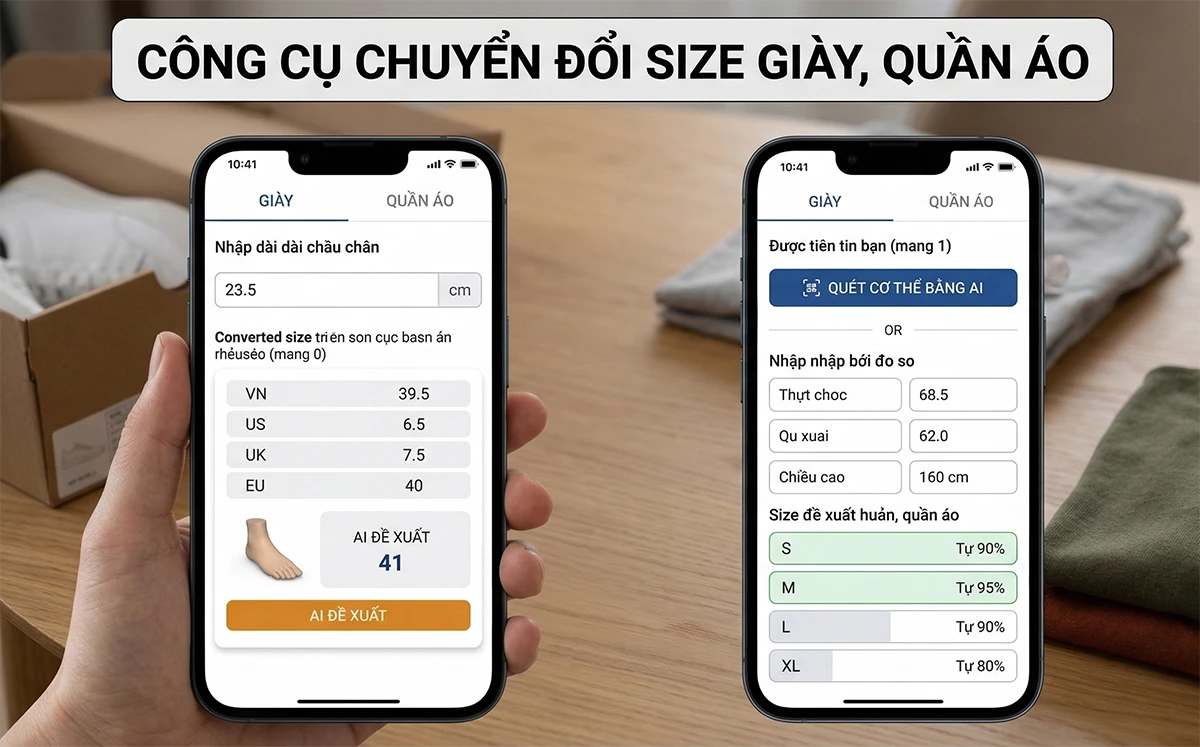 Công cụ chuyển đổi size giày, quần áo
