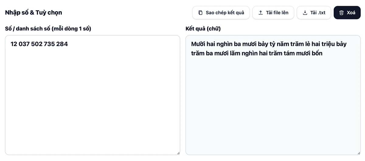 Công CỤ Chuyển Số Thành Chữ - Đọc số tiền (VND), số nguyên/thập phân