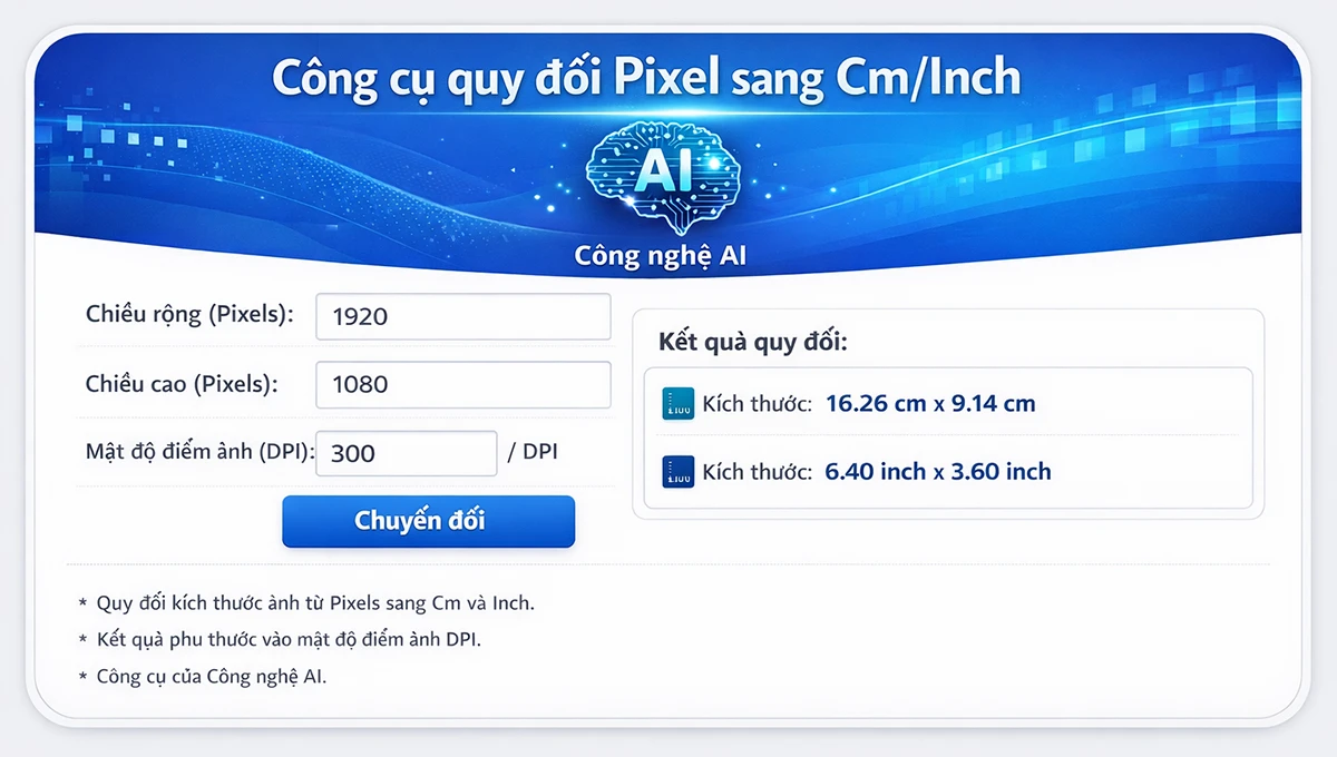 Công cụ quy đổi Pixel sang Cm/Inch