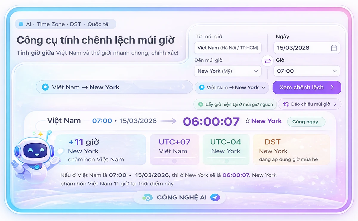 Công cụ tính chênh lệch múi giờ
