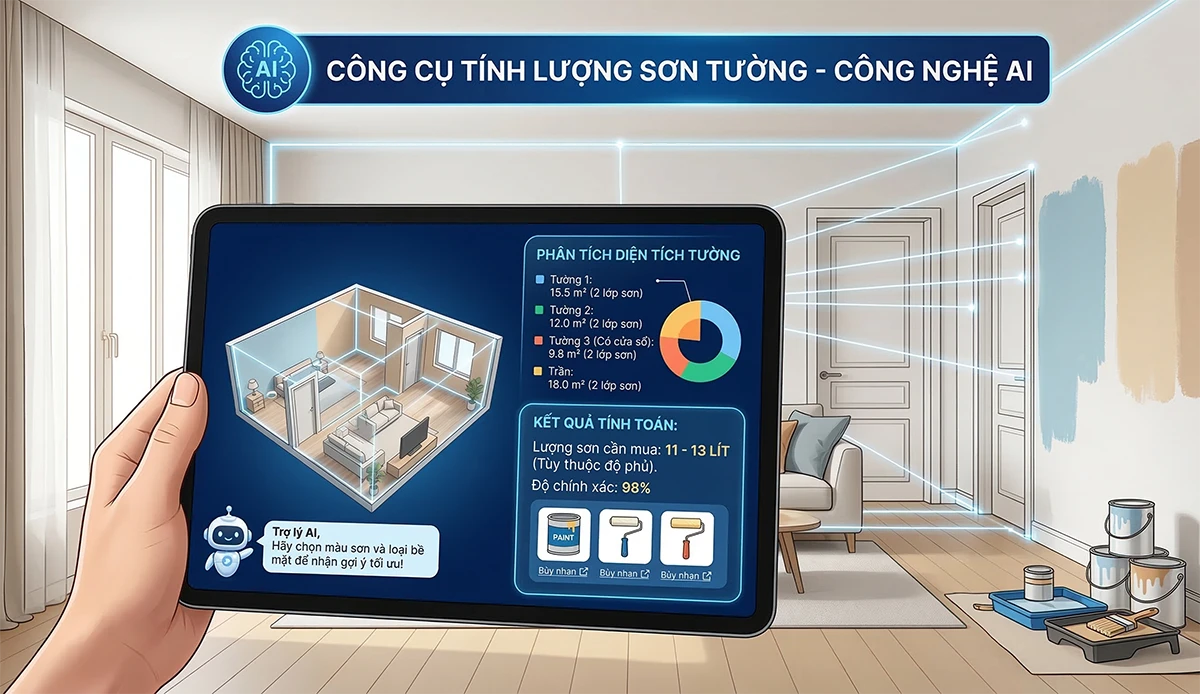 Công cụ tính lượng sơn tường cần mua cho căn phòng