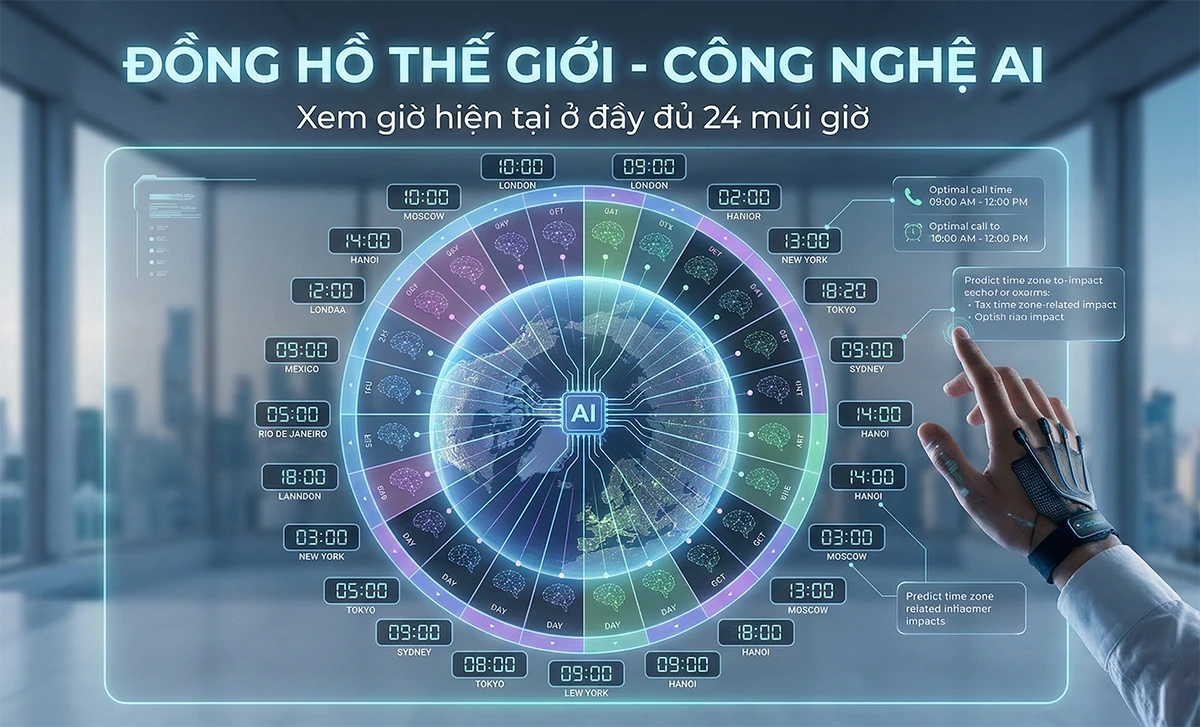 Đồng hồ thế giới - Xem giờ hiện tại ở đầy đủ 24 múi giờ