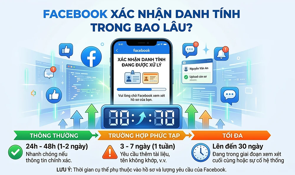 Facebook xác nhận danh tính trong bao lâu?