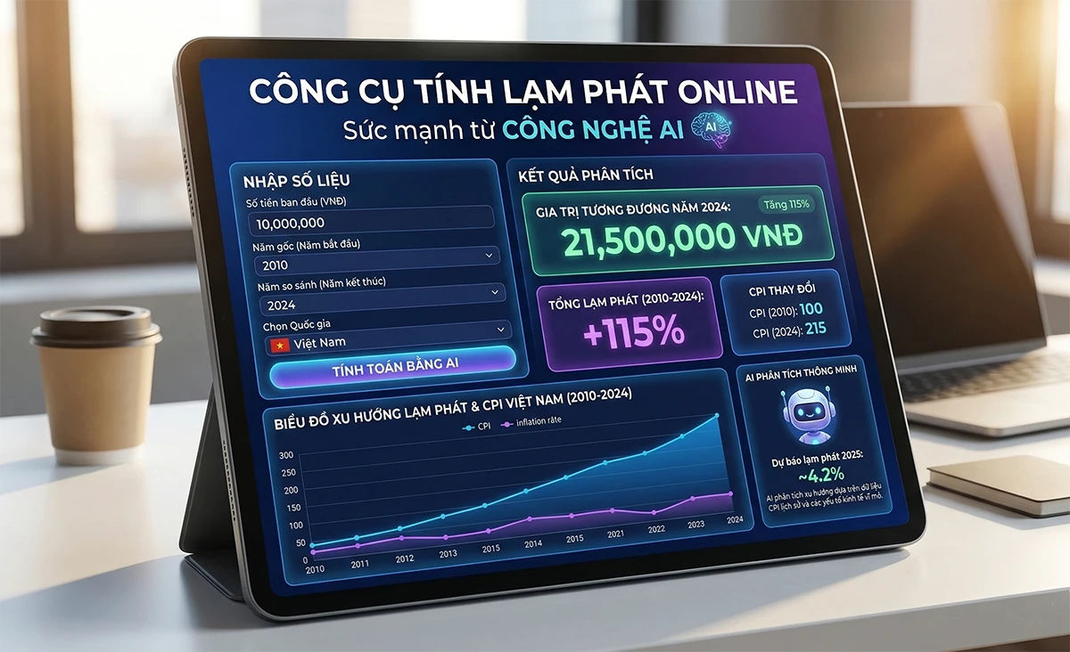 Công cụ tính lạm phát online - Giá trị tiền trong tương lai theo mức lạm phát