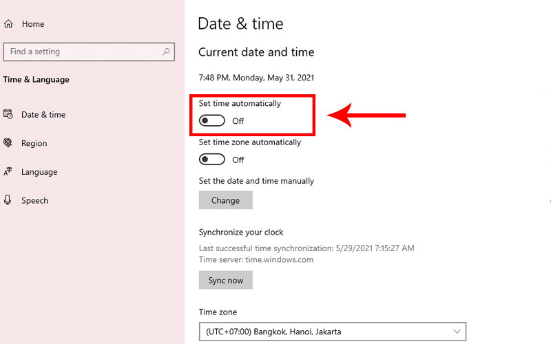 thiết lập ngày giờ trên win 10