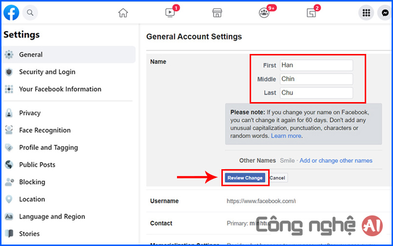 Cách thay tên Facebook ko cần thiết thương hiệu thật